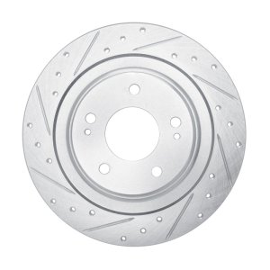 Mitsubishi Outlander PHEV Brake Rotor (1) - Rear Left - R1 Concepts - Drilled & Slotted - Silver - `13-`25